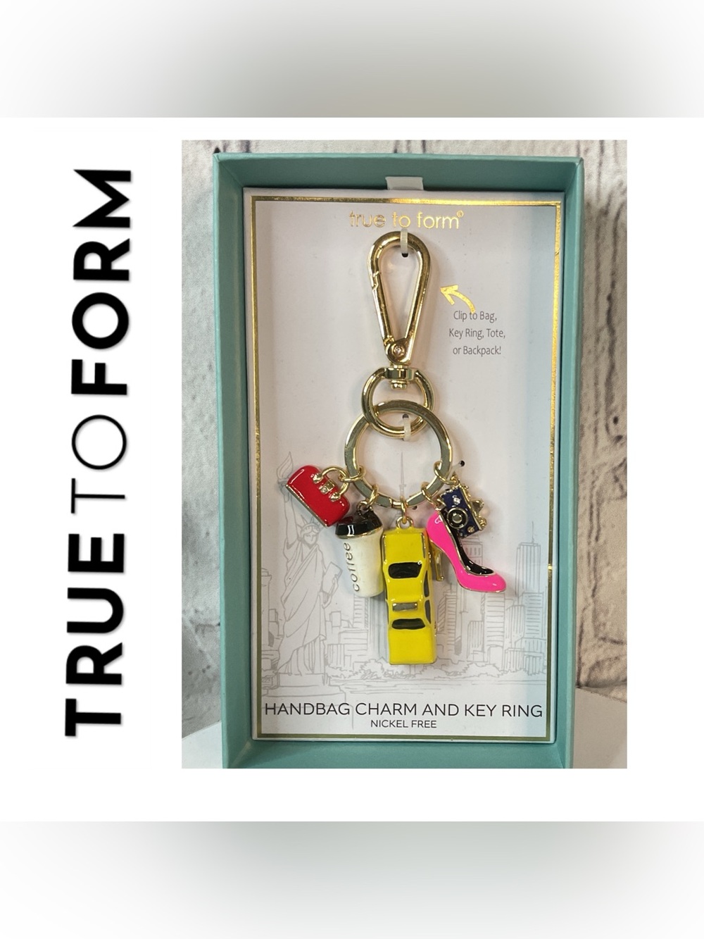 🌟 True to Form Colorful Handbag Charm Key Ring - Yellow Taxi Pink Heel
